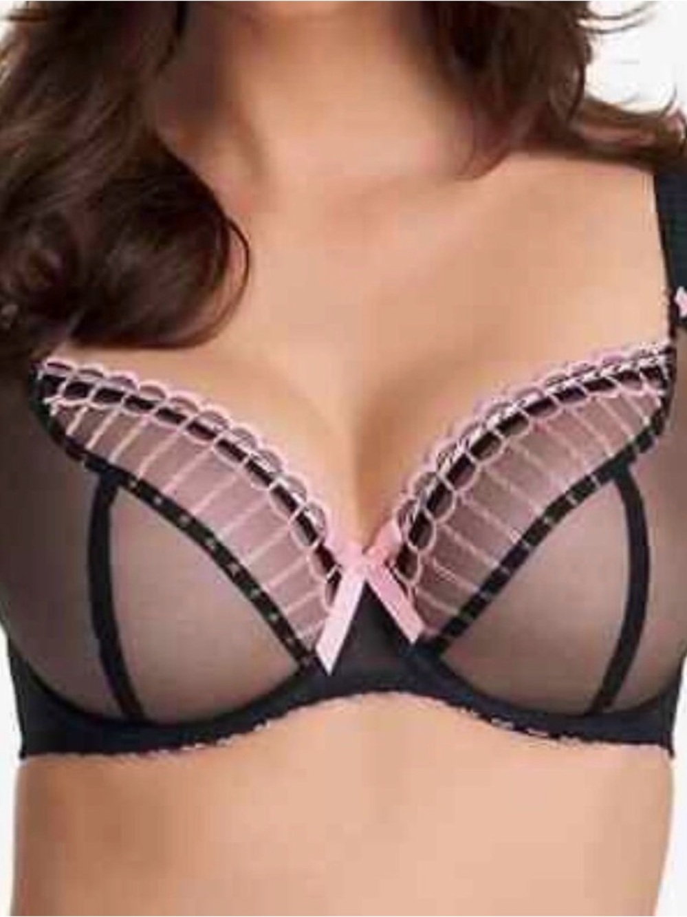 Freya Black and Pink Sheer Lace Underwire Bra